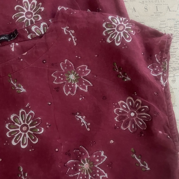 Gudrun Sjoden Size Small Indian Block Floral Burgundy Tunic - Picture 3 of 11